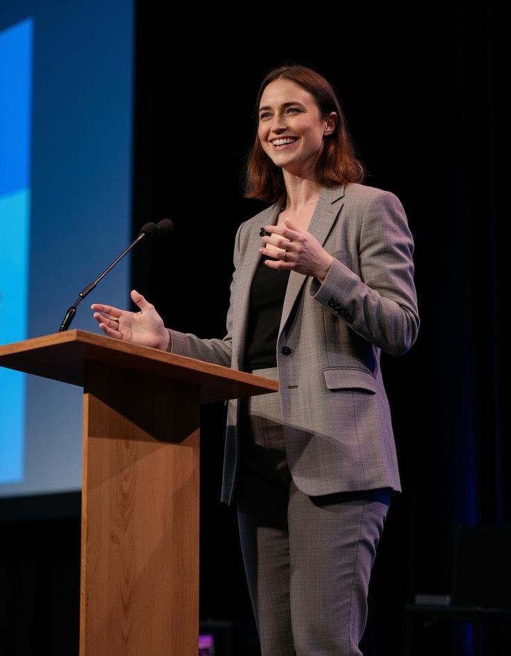 Public sector speaker on a podium addressing a large audience